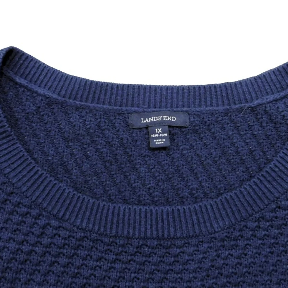 LANDS END PLUS SZ 1X NAVY COTTON LNG SLV TOP - Picture 3 of 6